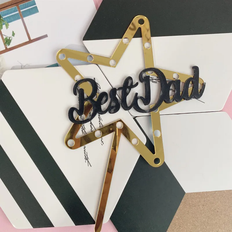 

"Best Dad" Acrylic Cake Topper Gold Black Stars Happy Father's Day Cake Topper For Father Dad Birthday Party Cake Decorations