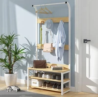 multifunctional wood storage cabinet with coat rack shoe shelf bedroom living room modern hanger storage space saving