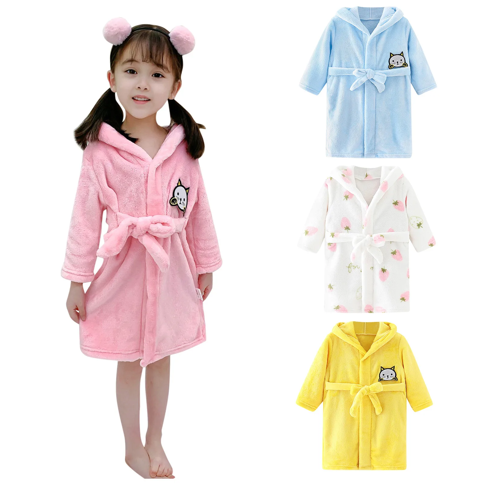 

Детские Банные халаты с капюшоном, детский однотонный банный халат с животными для мальчиков и девочек, пижама, ночная рубашка, детская одеж...