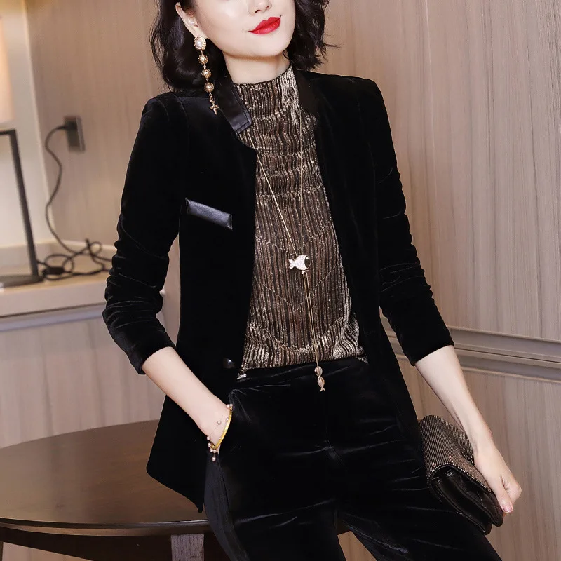 Golden Velvet Coats And Jackets Women Black Cardigan Autumn Coat Female Casual Casaco Feminino Clothes 2019 Outwear | Женская одежда
