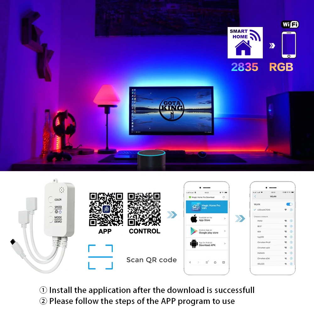 Bluetooth Wi-Fi Светодиодная лента s RGB 5050 2835 гибкая водонепроницаемая светодиодная 5 м 10