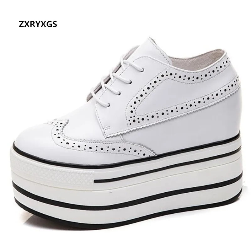 

ZXRYXGS Full Genuine Leather Platform Shoes Women Leather Shoes Increased Within High Heels Increase Shoes Fashion Casual Shoes