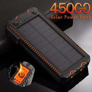 45000mah waterproof solar power bank high capacity phone cigarette lighter charging sos outdoor emergency free global shipping