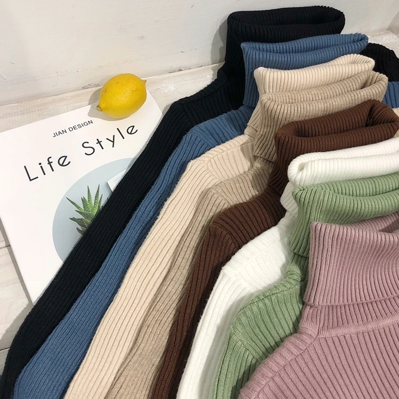 

Топ осень-зима толстый свитер для женщин вязаная в рубчик, пуловер, свитер, длинный рукав, с высоким, плотно облегающим шею воротником тонкий...