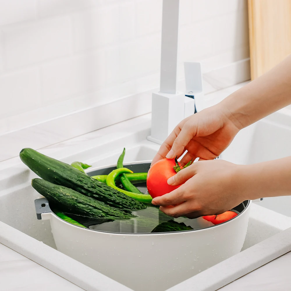 

Double Layer Cond Drain Basket Plastic Small Medium Large Gray Blue Pink Washing Vegetables&Fruits Household Cleaning Equipment