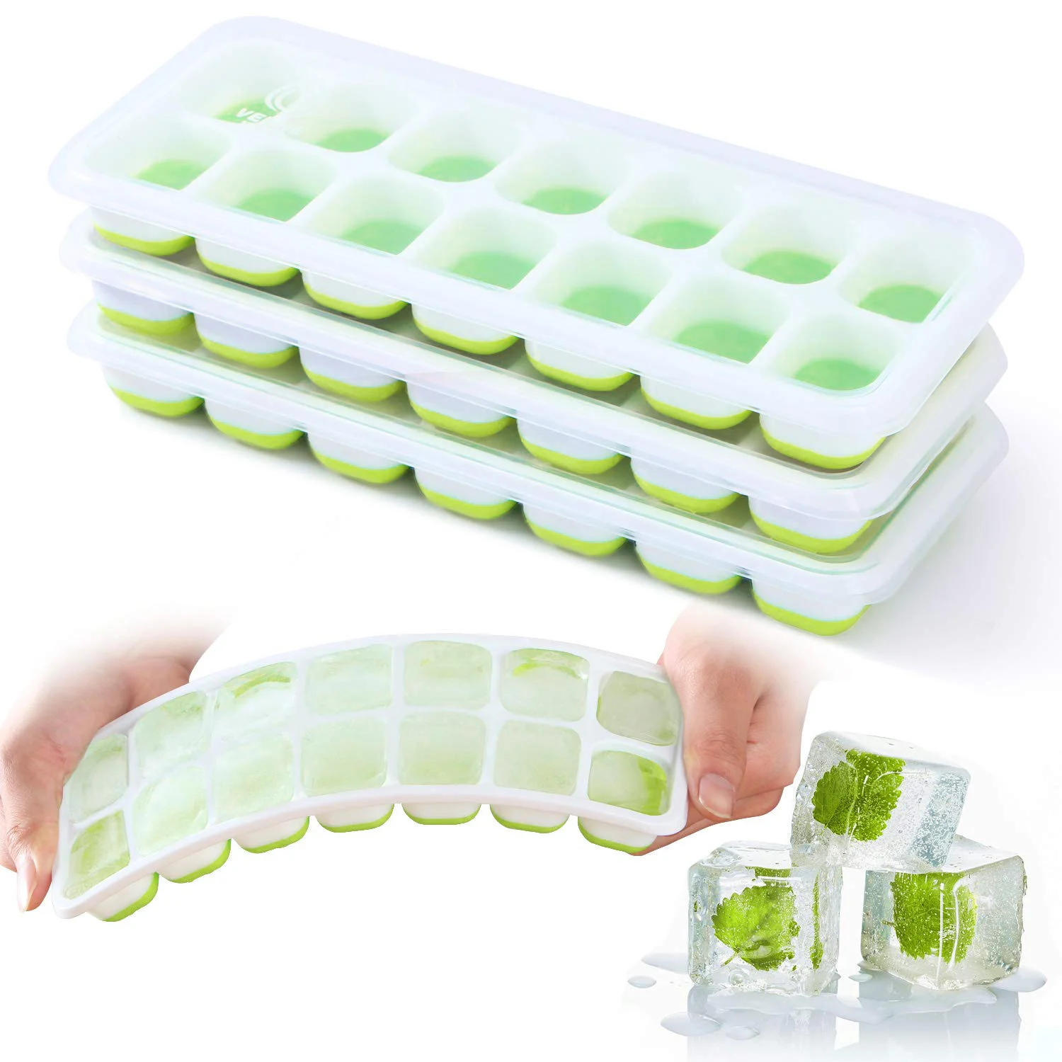 

1 Pack Ice Cube Trays with Lid,Easy-Release Silicone & Flexible 14-Ice Cube Tray,BPA Free, Stackable,Durable and Dishwasher Saf