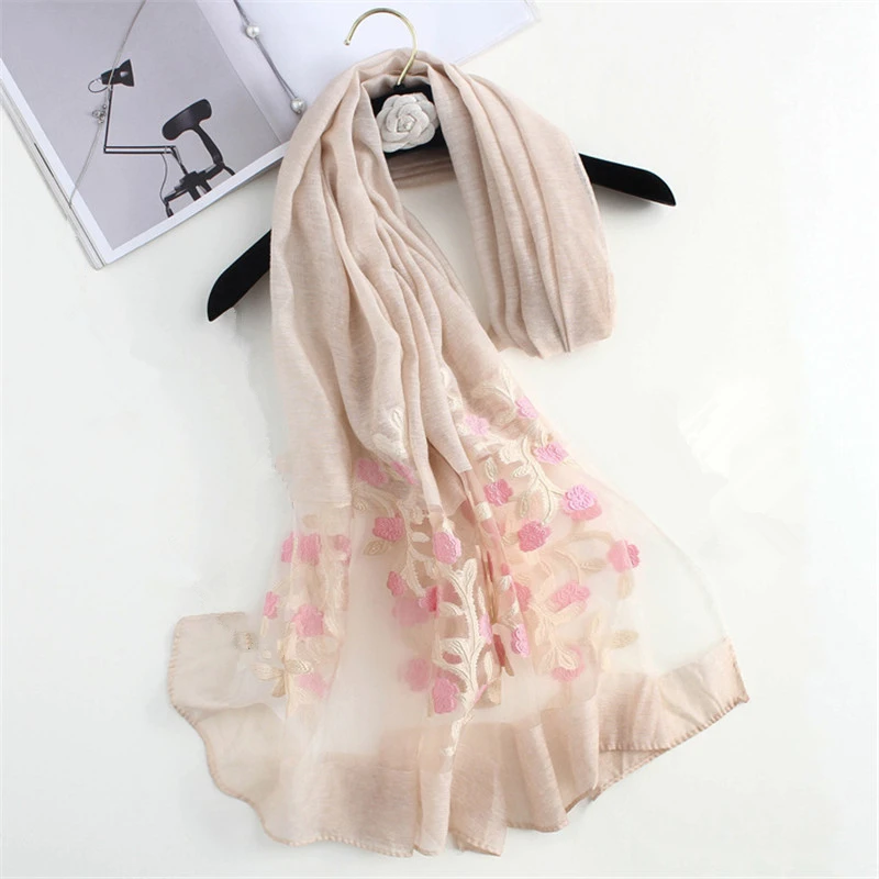

LJCUIYAO Fashion Women Flowers Hollow Lace Gradient Silk Scarf Spring Shawls And Wraps Femme Beach Wraps Pashmina Foulard Stoles