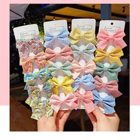 5pcsfabric checkered bowknot hairpin floral lattice gray childrens hair accessories do not hurt the hairpin hairpin