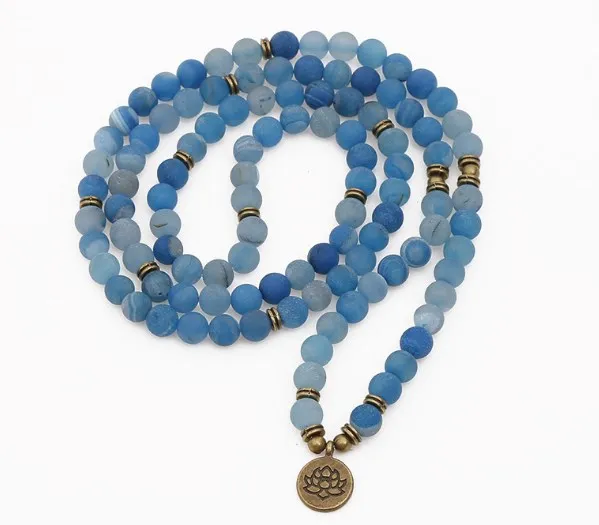 

blue 108 beads 8mm elastic adjustable Lotus life tree Buddha OM eye Chakra Reiki agate Onyx Bracelet necklace iuty4