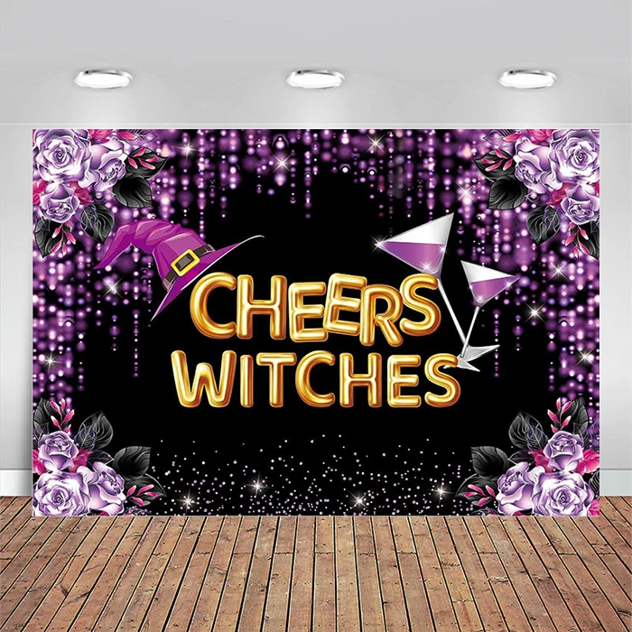 Cheers Witches Backdrop Halloween Bridal Shower Prom Bachelor Birthday Party Supplies Magic Hallowmas Eve Wizard Background