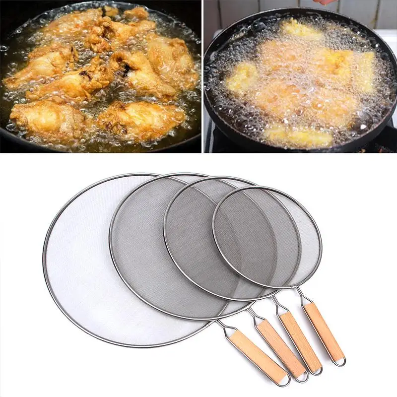 

Stainless Steel Splatter Screen For Frying Pans Mesh Guard For Kitchen Cooking Hot Oil Splash Splatter With Wooden Handle