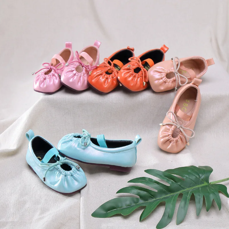 Весенняя детская обувь принцессы Балетки с бантом для маленьких девочек Детские