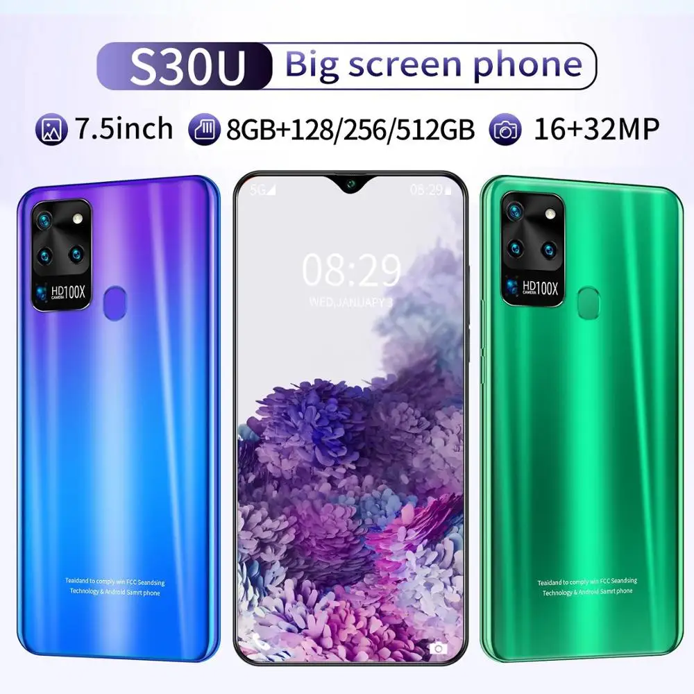 

2020 network 7.5 inch Galay S20 s10 8GB RAM 256GB ROM Octa Core Snapdragon 855 Fingerprint unlock smart phone S30U