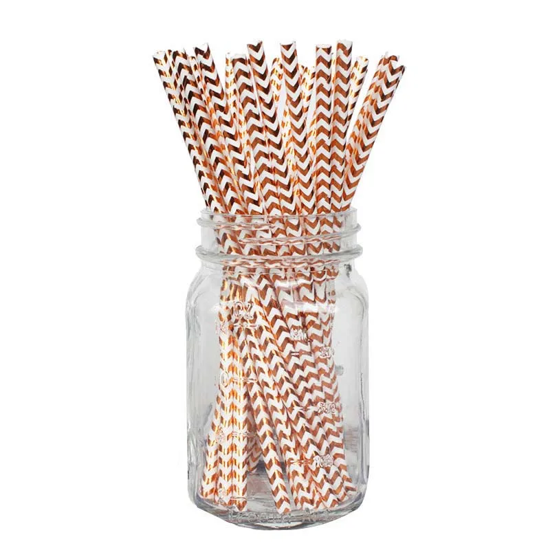Rose Gold Wave 25 шт., одноразовые бумажные соломинки, креативные соломинки для питья, украшения для вечеринки в честь Дня Рождения, для детей, для вечеринки в честь свадьбы - Цвет: Rose Gold Wave