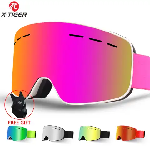 X-TIGER зимние женские лыжные очки двухслойные лыжные Солнцезащитные очки UV400 Анти-туман Лыжная маска очки для мужчин снег сноуборд очки