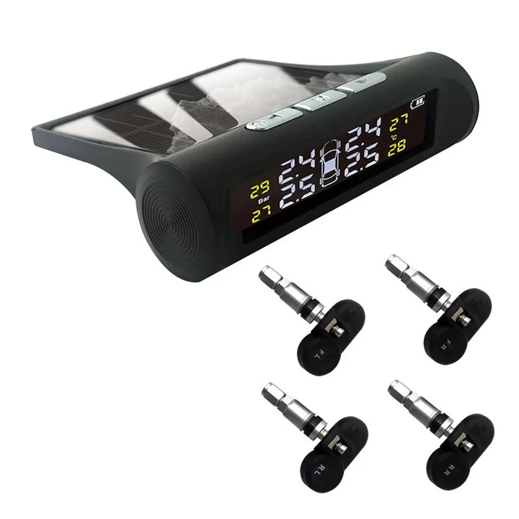 

T1 TPMS Solar Car Tire Pressure Monitoring System Gauge + 4 Internal Sensor