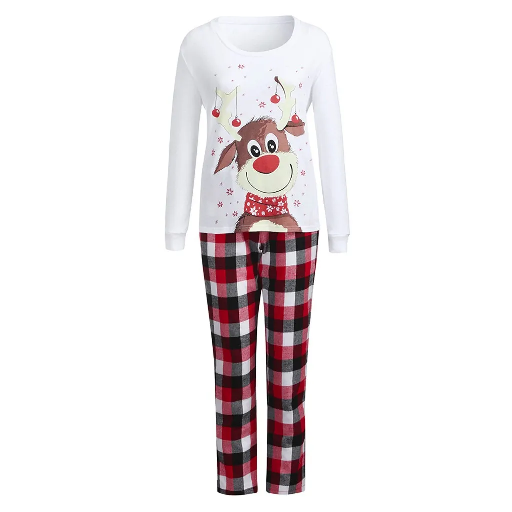 

Christmas Women Long Sleeve Tops+Plaid Print Pants Xmas Family Clothes Pajamas Family Christmas Pajamas