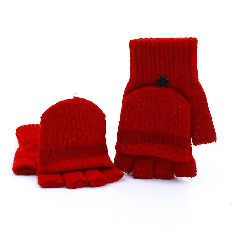 

1 Pairs Outdoor Half Finger Mittens Elastic Cycling Gloves Knitted Flip Fingerless Solid Color Hand Warmer Flip Cover Gloves
