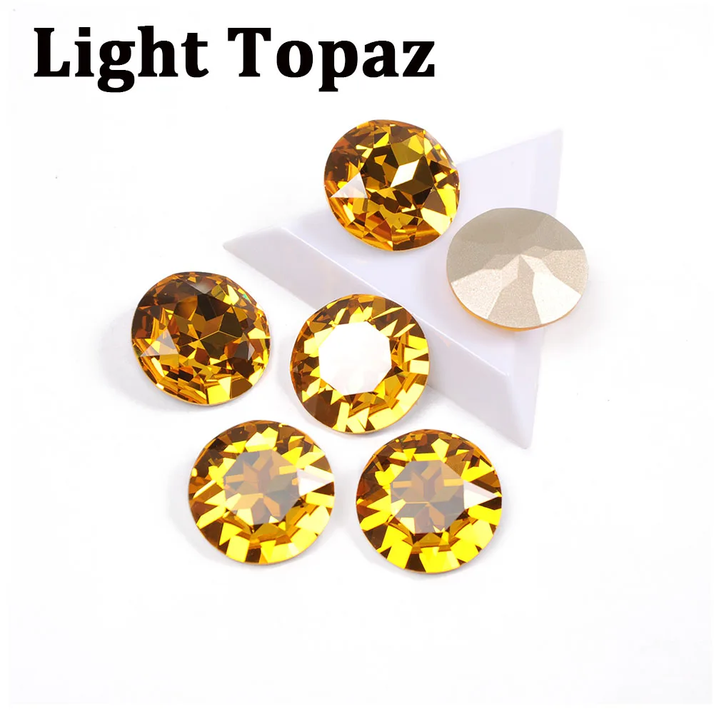 Light Topaz Красочные цвета 27 мм Блестящий Кристалл пришить стразы с когтями камни круглые стеклянные стразы Diy сумки одежда - Цвет: Light Topaz