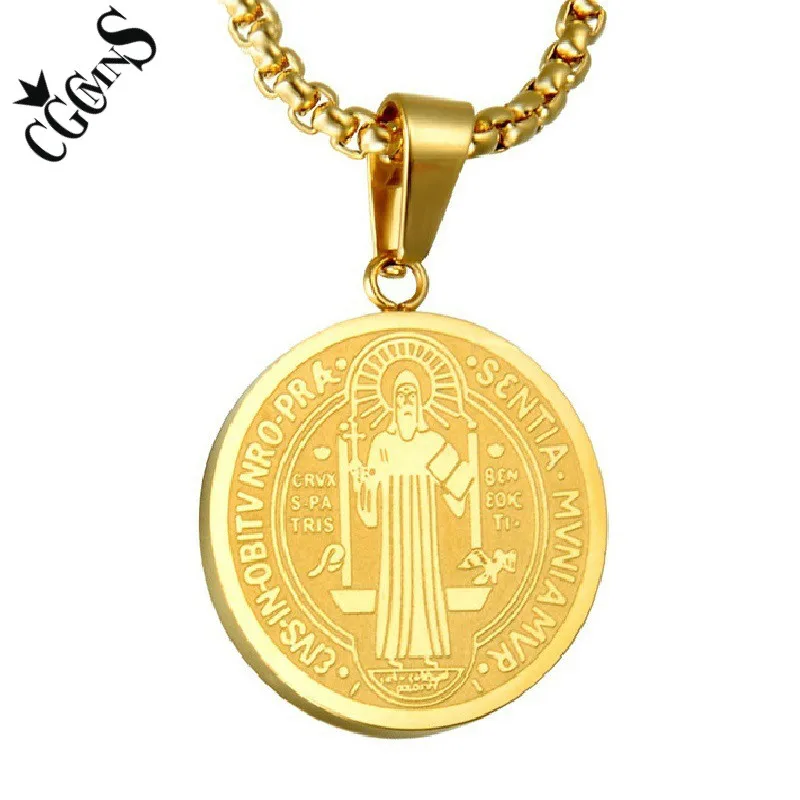 

Catholic Saint Benedict Medallion Necklace Titanium Steel San Benito Collares Catholicism Men's Jewelry