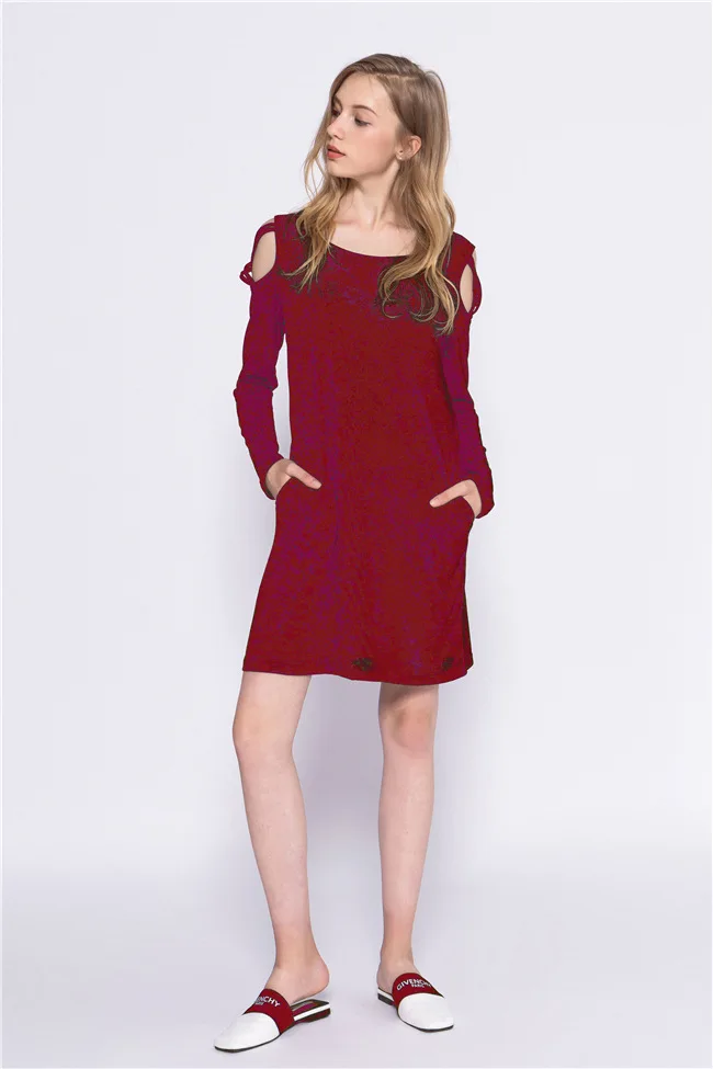 

Women Dress Womens Clothing Fashion Ladies Long Sleeve Hollow Out Sexy Vintage Solid Hole Shoulder Winter Female Dresses