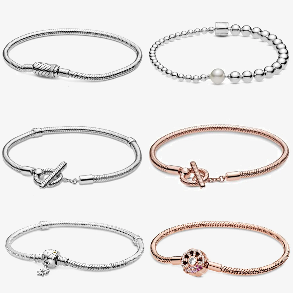 

2021 New Arrivals rose gold silver color T-Bar Snake Chain Bracelet charm Bracelet for Women Authentic Charm Jewelry Making Gift