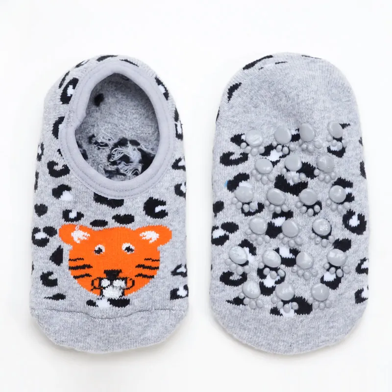 Grey tiger Серия детских носков с милым тигром для малышей, Короткие хлопковые детские носки с героями мультфильмов нескользящие носки-тапочки для малышей Детские вещи - Цвет: Grey tiger