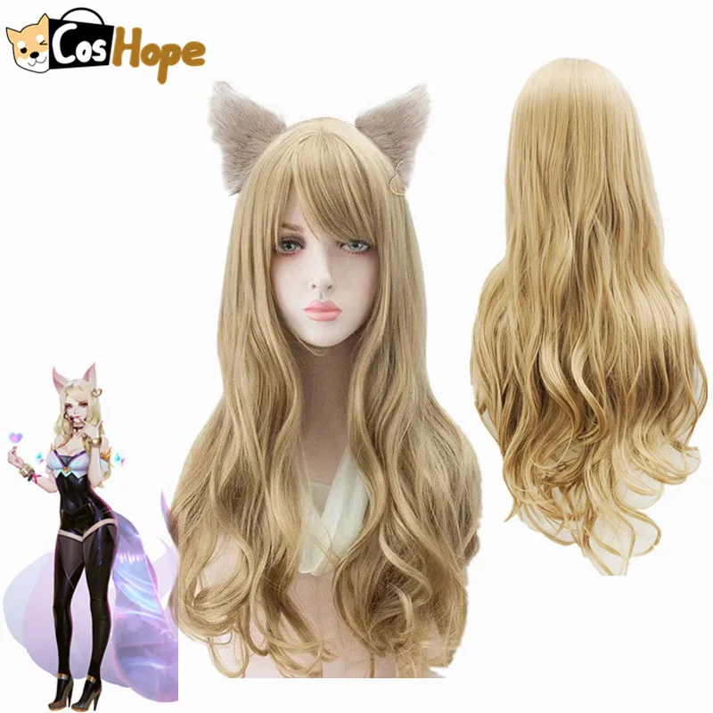 Парик Ahri Kda для косплея LOL женские парики из светлых вьющихся волос аниме