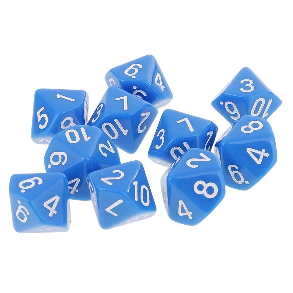 Blue 10 Sided Dice 10 шт./компл. D6 D10 игра кубик для настольной игры вечерние азартные игры в кости игра цифровой с разноцветным стороны многогранные кубики - Цвет: Blue 10 Sided Dice