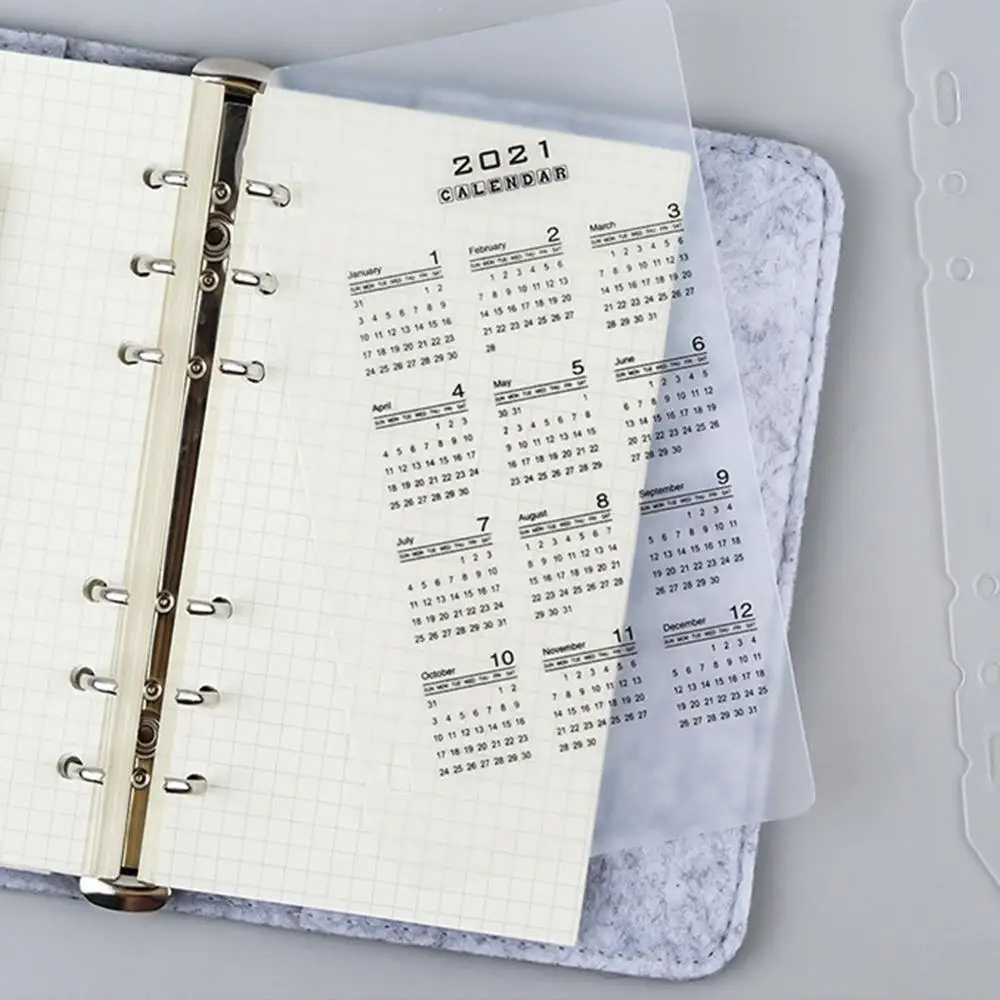 

2021 Calendar PP Divider 6 Holes A5 A6 Loose Leaf Notebook Planner Clip Binder Planner Index Sheet Inner Filofax Category U7N5