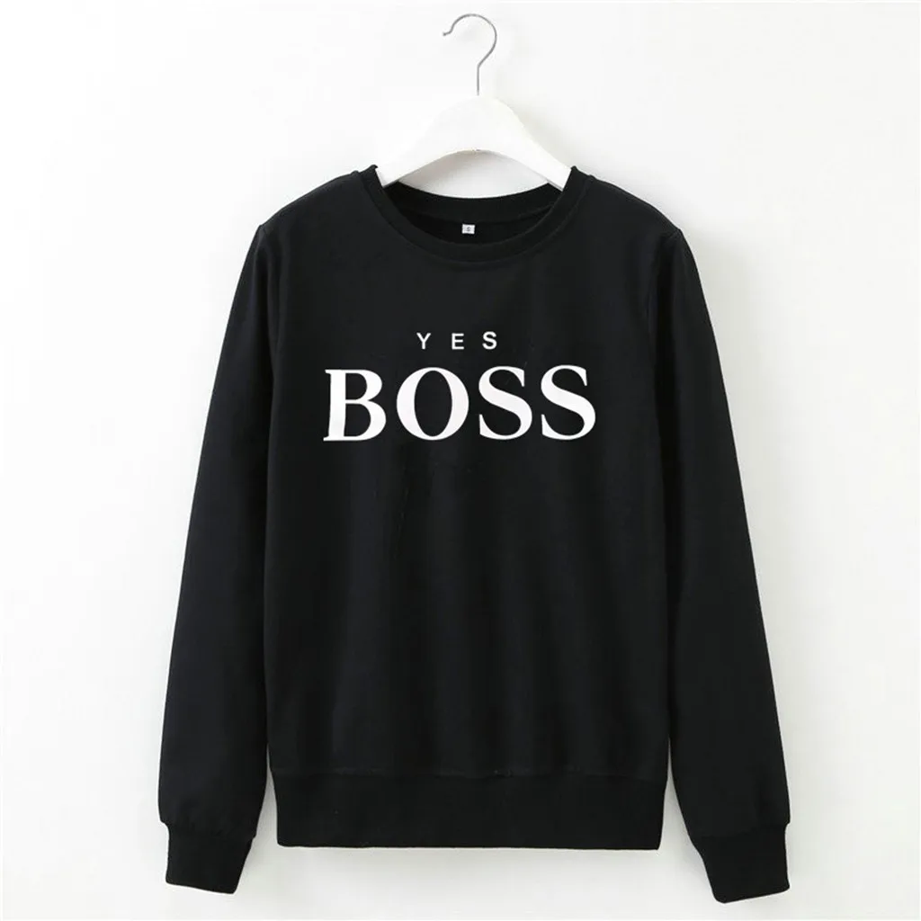 Для женщин да с надписью Boss печати свитер капюшоном для девушек длинный рукав