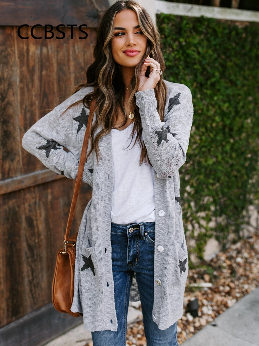 Вязаный кардиган Женский Свитер оверсайз с длинным рукавом одежда в стиле бохо
