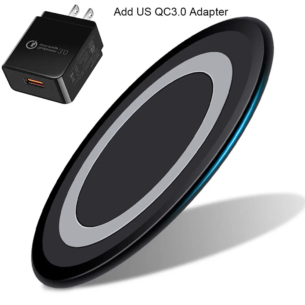 Add US QC3.0 Adapter Водонепроницаемый ультра тонкий Silm беспроводной зарядное устройство 10 Вт для huawei Xiaomi Mi 9 samsung Galaxy S9 iPhone XR X XS QI Беспроводная зарядка - Цвет: Add US QC3.0 Adapter