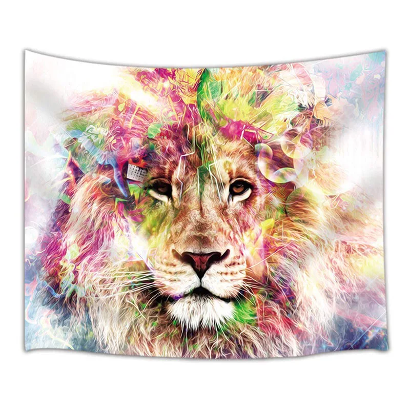 Львиный гобелен сафари мистик лес дикие животные Бохо акварельный стиль хиппи