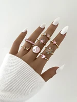 stillgirl 8pcs kpop tai chi crystal gold heart rings for women punk letter pink set female y2k korean fashion jewelry anillos