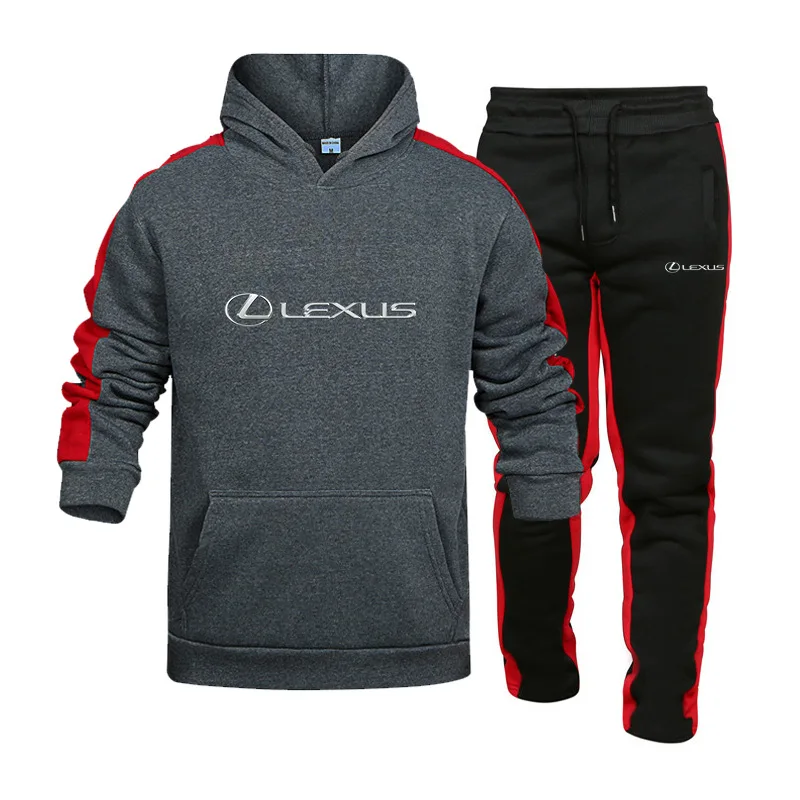 

New Spring Autumn Men Mitsubishi Car Logo Hoodies+pant Fashion Casual Tracksuit Male 2 Piece Set Stripe Sport Suit