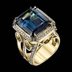 Кольцо с синим камнем, фирменное кольцо золотого цвета с кубическим цирконием, кольцо с микрокристаллом, с закрепкой, мужской костюм, украшение на палец, ювелирные изделия