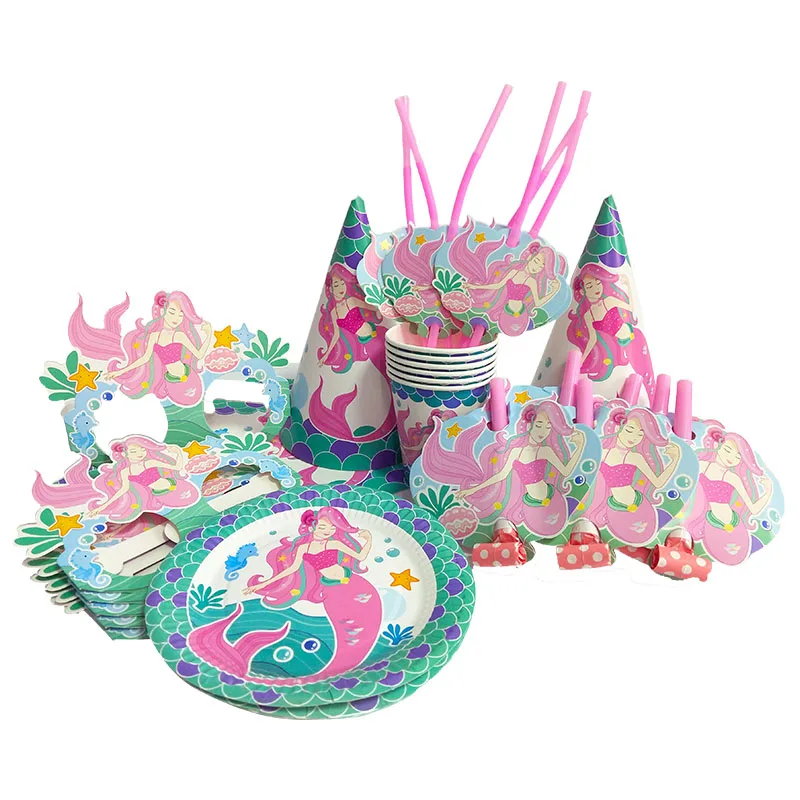 6 шт./компл. зеленые розовые декоративные тарелки в виде русалки для Дня Рождения