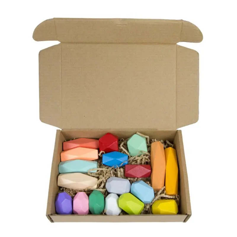 

18 Pcs Children Wooden Colored Stone Stacking Game Building Block Kids Toys Gift J2HD