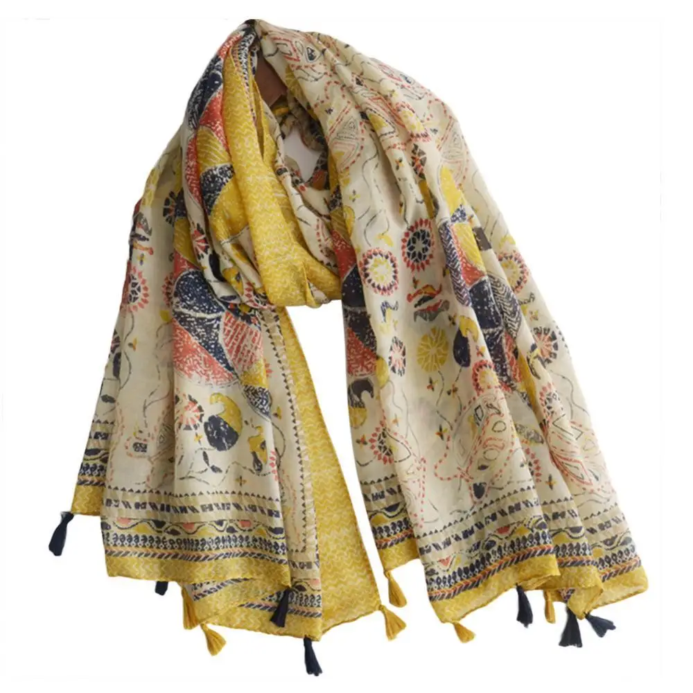 

Vintage Sunflower Pattern Scarves Women Silk Cover Up Scarf Beach Travel Shawl