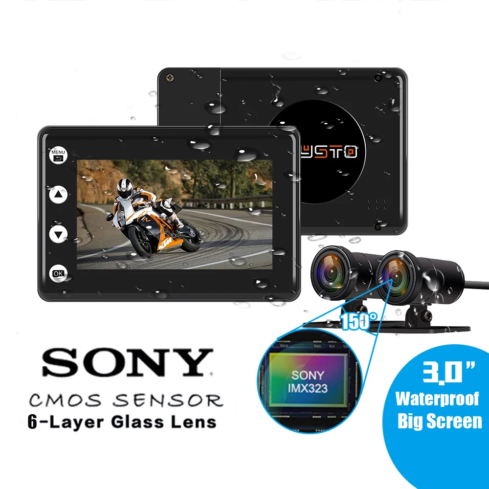 Водонепроницаемый видеорегистратор для мотоцикла Wi Fi moto dvr FHD1080P 150 ° камера с