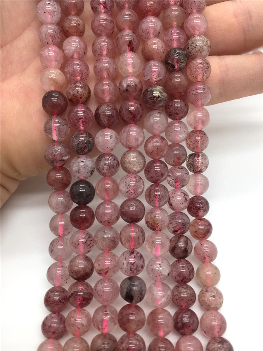 

6-10mm Natural Strawberry Crystal Quartz For Jewelry Making Faceted Round Spacer Beads Diy Bracelets Necklace Accessories 15"