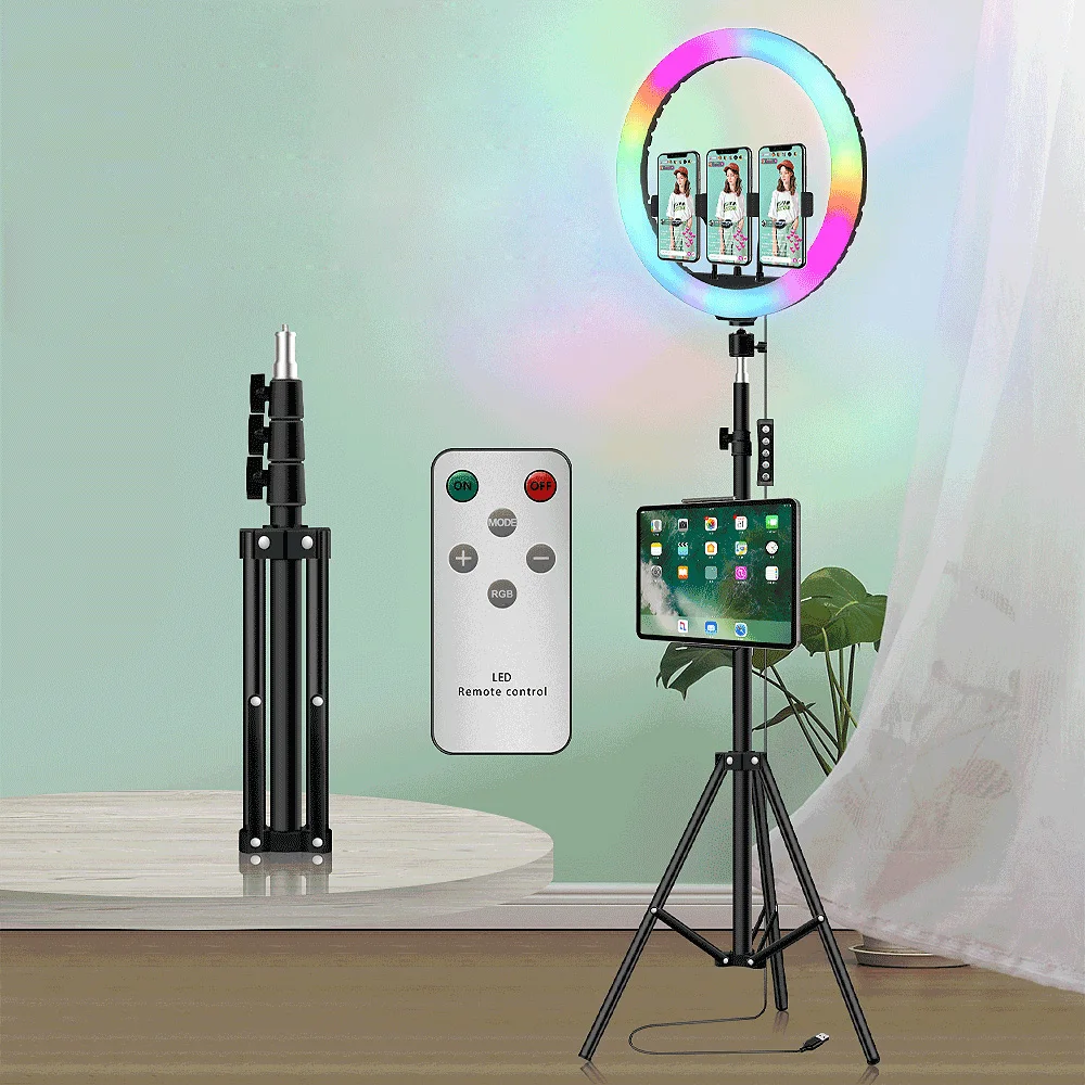 12/13 дюймов RGB светодиодный селфи Ringlight с штатив Трипод стойка для планшета