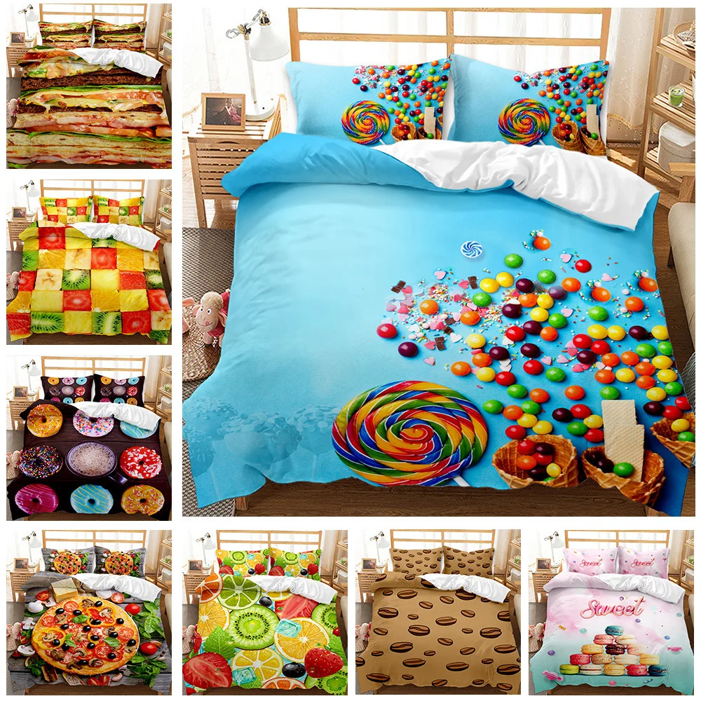 

Food Donuts Candy Biscuits 3D Digital Print 2021 New 3 Pieces Set Quilt Cover Duvet Cover Set Single Bed Double Bed T585