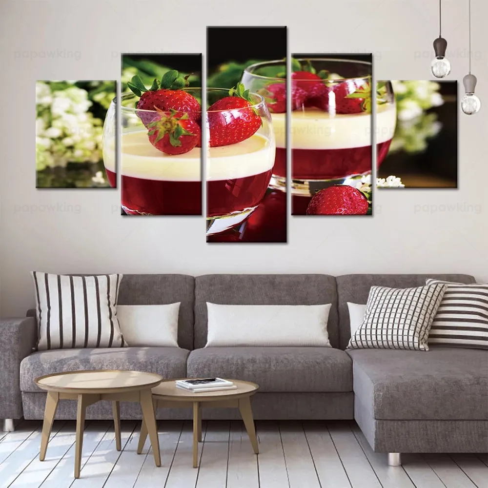 

No Framed Canvas 5 Pieces Red Wine Fruits Dining Room Kitchen Wall Art Posters Picture Paintings Home Decor for Living Room Wall