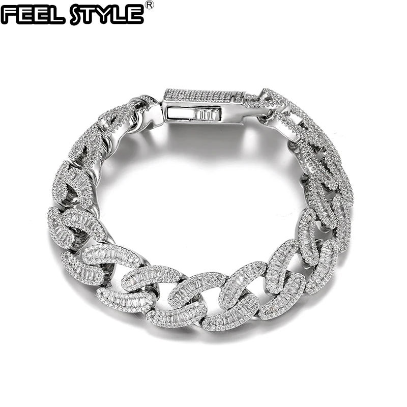 

Цепочка кубинская для мужчин, Ювелирное Украшение в стиле хип-хоп, кубинская багета 15 мм, украшение с фианитами класса ААА +