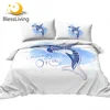 BlessLiving Orcinus Orca Bedding Set Watercolor Animal Totem Bed Cover Grunge Home Textiles Ocean Theme Dolphin Whale Bedspreads 1