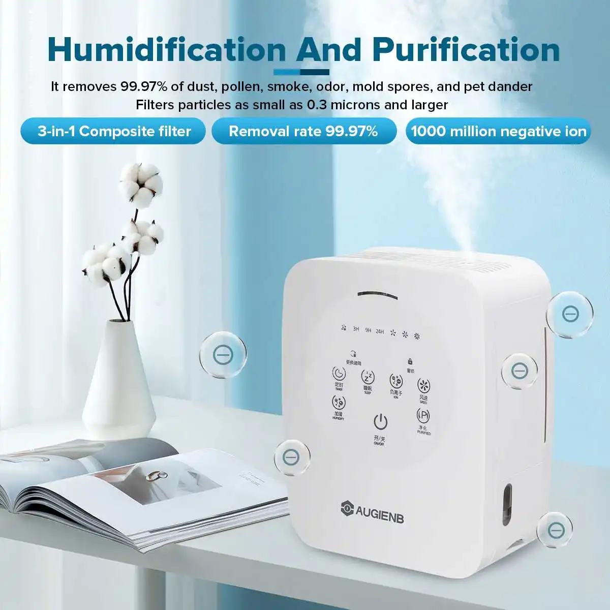 

Mini Air Purifiers Mulit-function Air Humidifier with HEPA Filter 3 Speed Adjustment 100CFM for Home Office Desktop Filtration