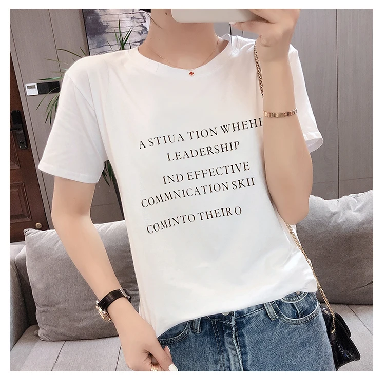 

Houthion Printed Women's T-shirt Letter Loose Plus Size Tshirt Short Sleeve Top Fashion Casual New Korean Solid T Shirt O-Neck