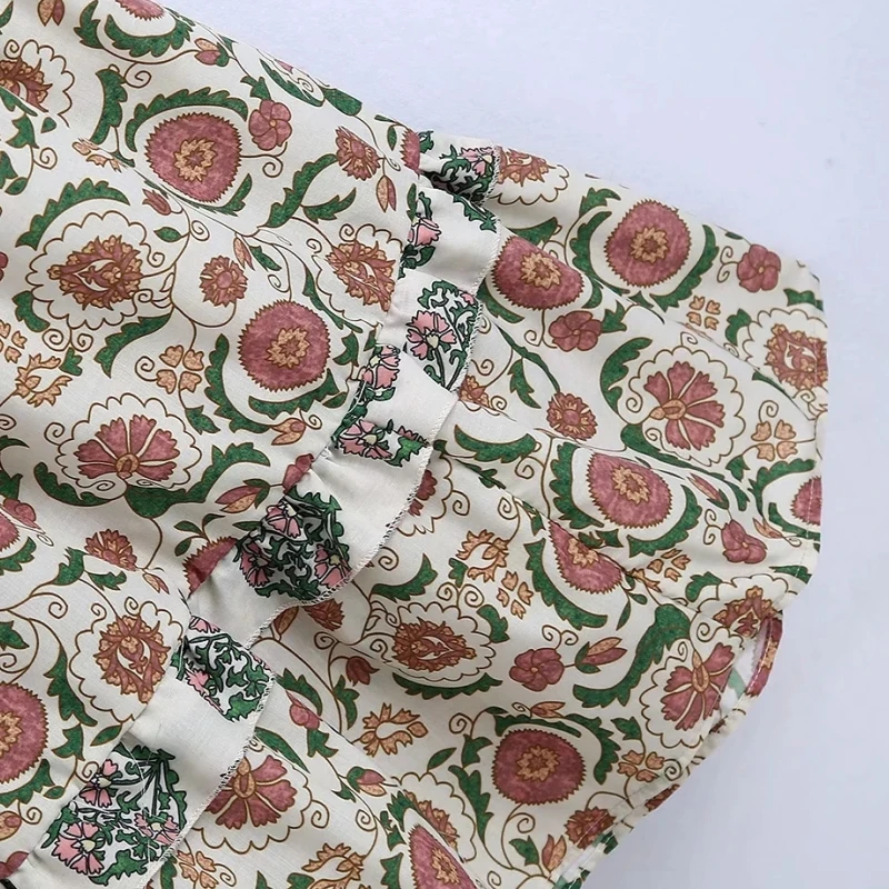 

Spring Women Flower Printing Splicing Midi Shirt Dress Female V Neck Puff Sleeve Clothes Casual Lady Loose Vestido D7395